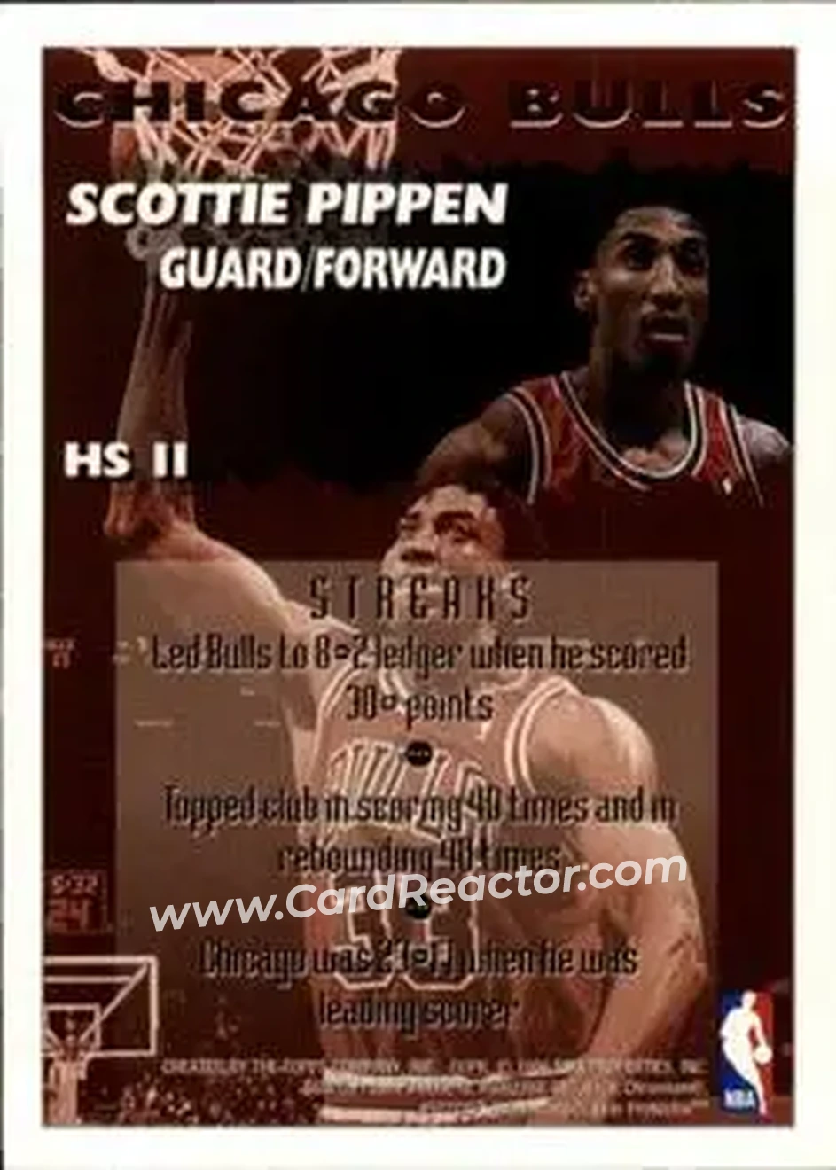 1995-96 Finest - Hot Stuff #HS11 - Scottie Pippen - Chicago Bulls - Back