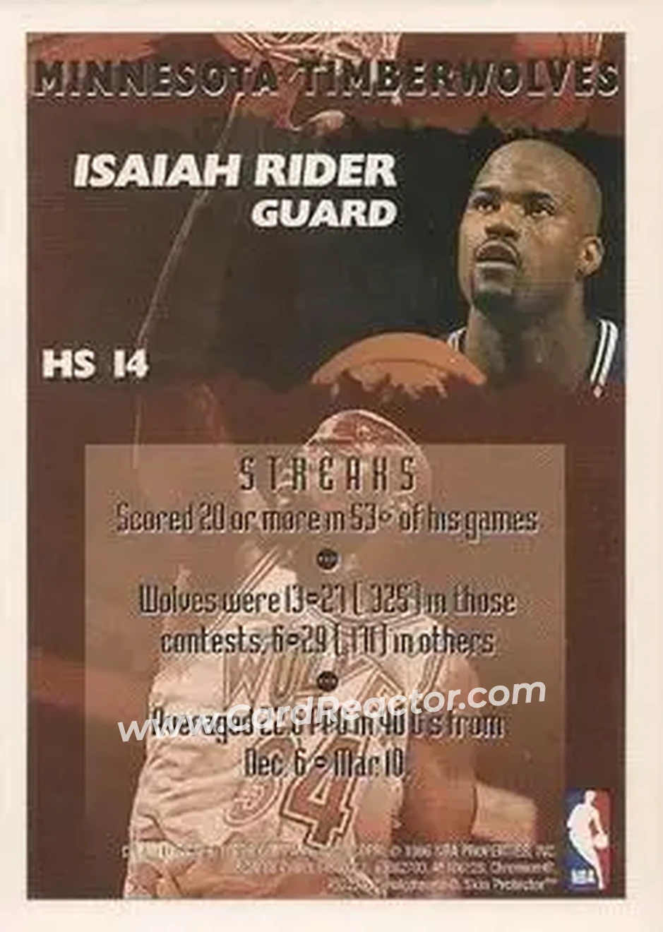 1995-96 Finest - Hot Stuff #HS14 - Isaiah Rider - Minnesota Timberwolves - Back