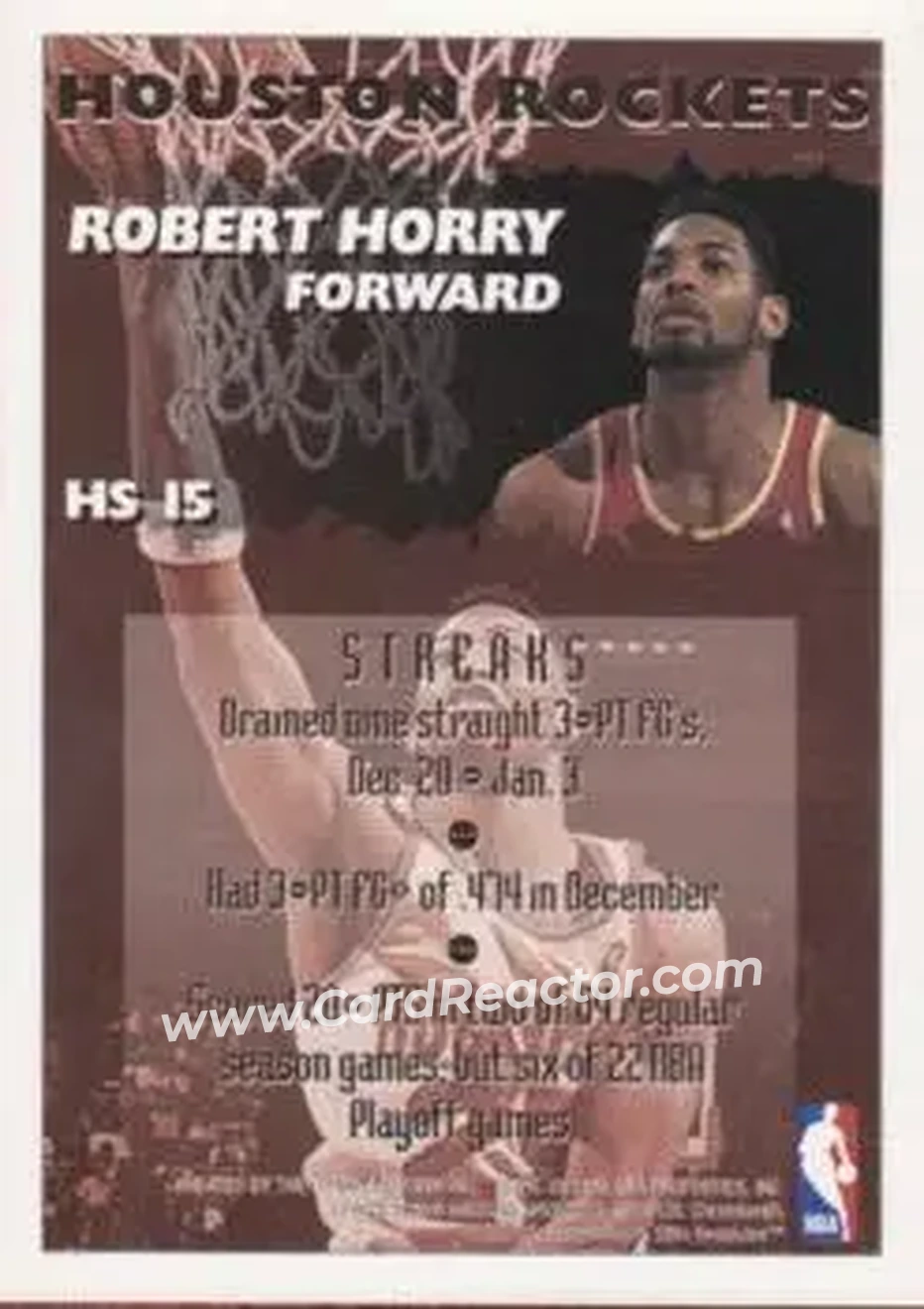 1995-96 Finest - Hot Stuff #HS15 - Robert Horry - Houston Rockets - Back