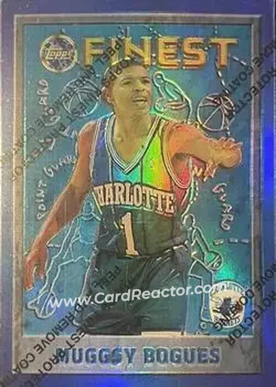 1995-96 Finest - Refractors #82 - Muggsy Bogues - Charlotte Hornets - Front 1995-96 Finest - Refractors #82 - Muggsy Bogues - Charlotte Hornets - Front