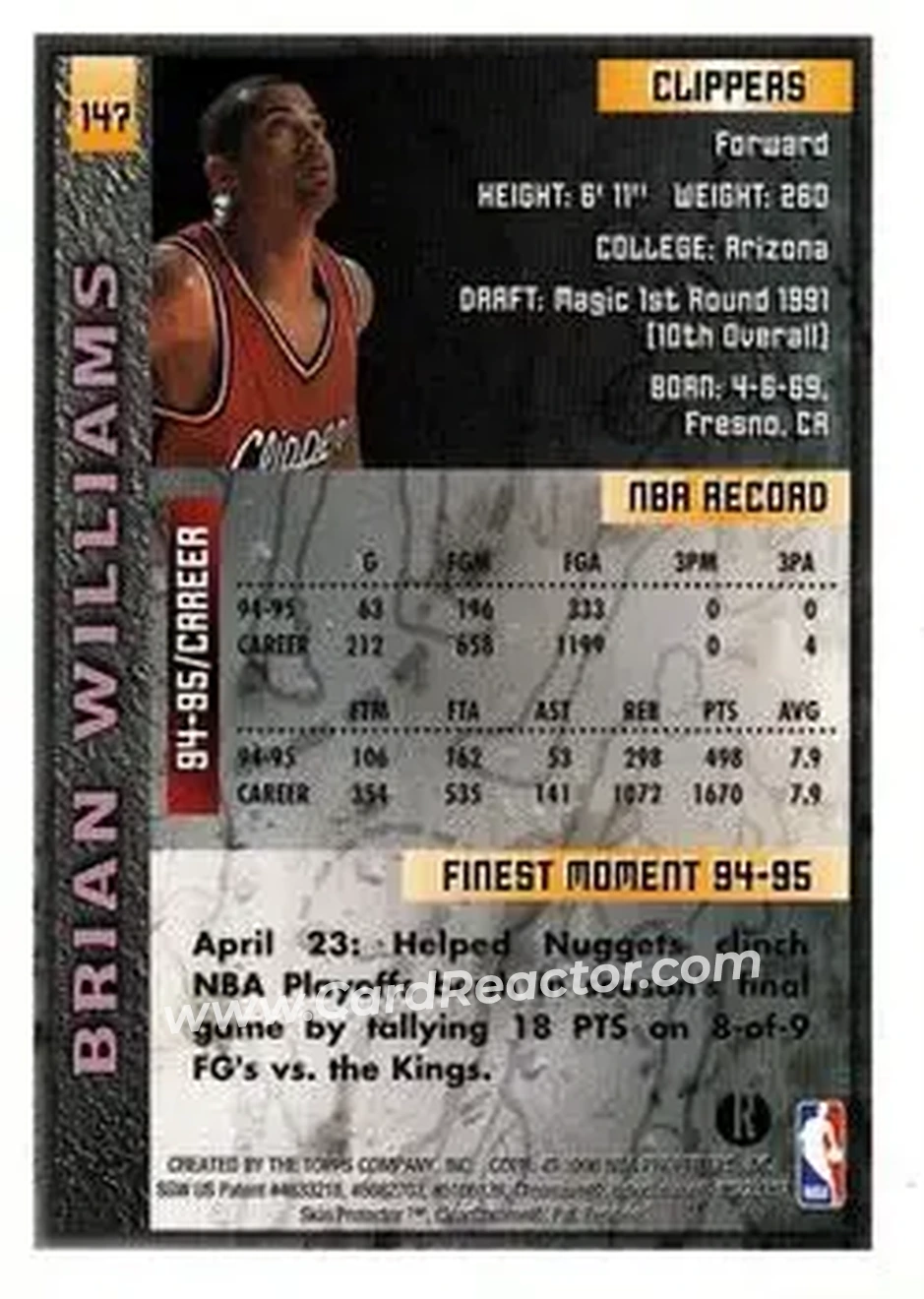 1995-96 Finest - Refractors #147 - Bison Dele - Los Angeles Clippers - Back