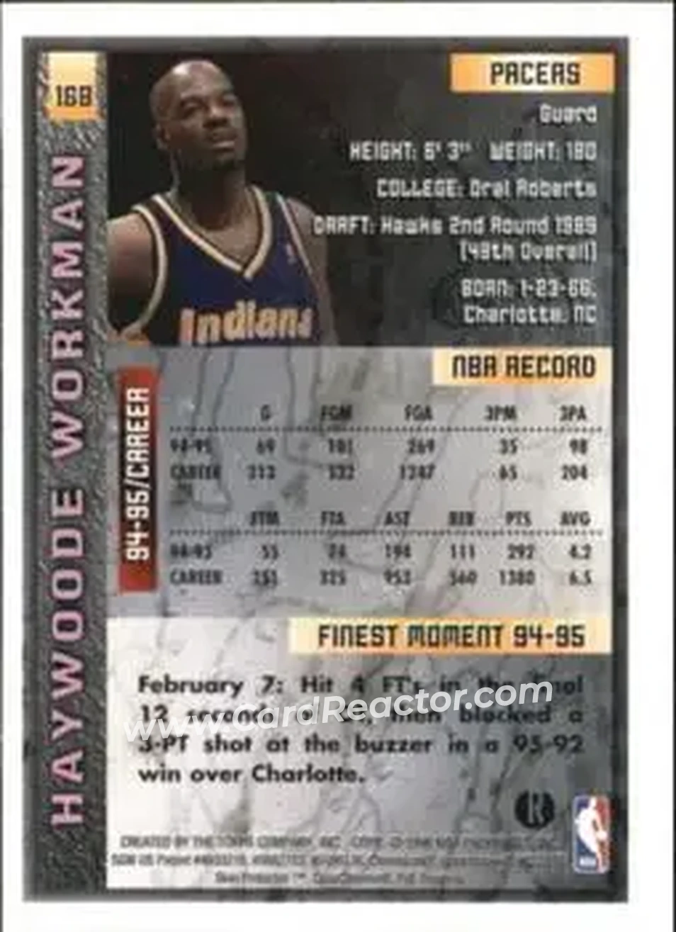 1995-96 Finest - Refractors #168 - Haywoode Workman - Indiana Pacers - Back