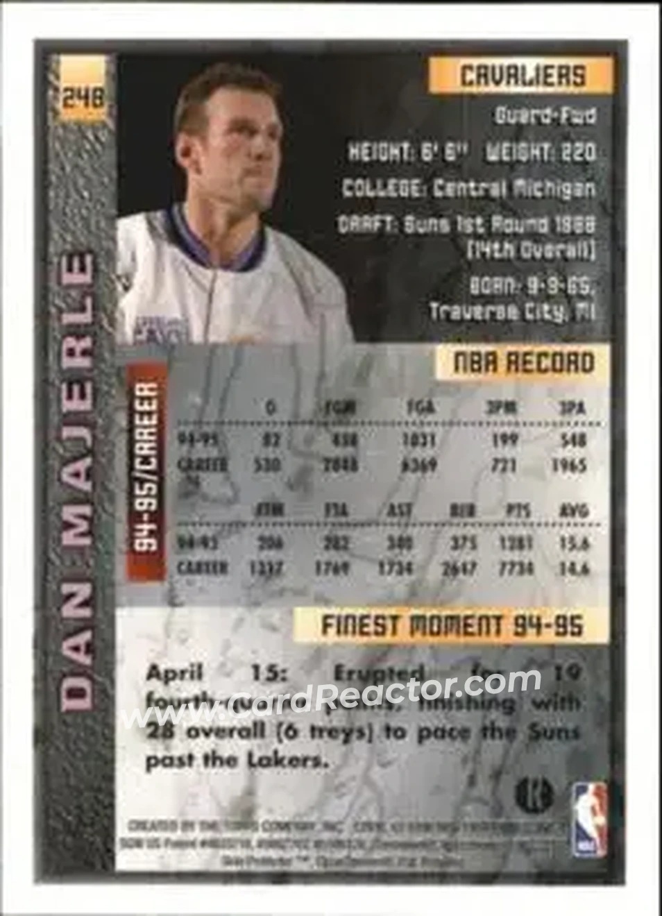 1995-96 Finest - Refractors #248 - Dan Majerle - Cleveland Cavaliers - Back