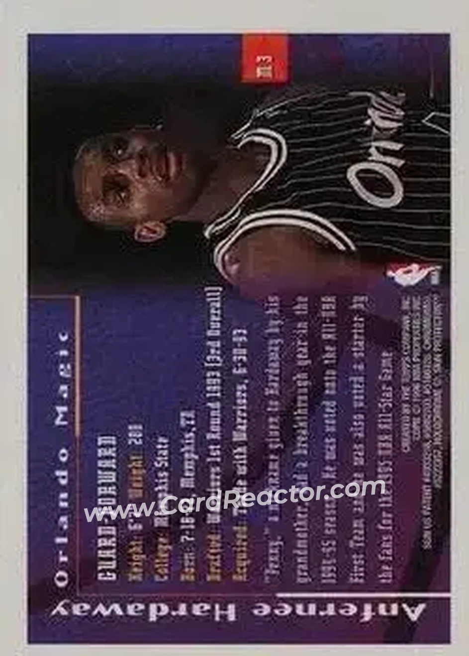 1995-96 Finest - Mystery Finest Bordered Refractors #M3 - Anfernee Hardaway - Orlando Magic - Back