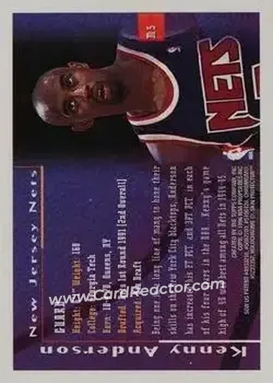 1995-96 Finest - Mystery Finest Bordered Refractors #M5 - Kenny Anderson - New Jersey Nets - Back