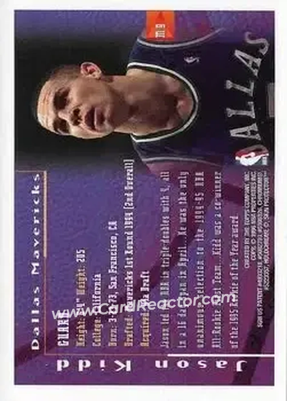 1995-96 Finest - Mystery Finest Bordered Refractors #M9 - Jason Kidd - Dallas Mavericks - Back