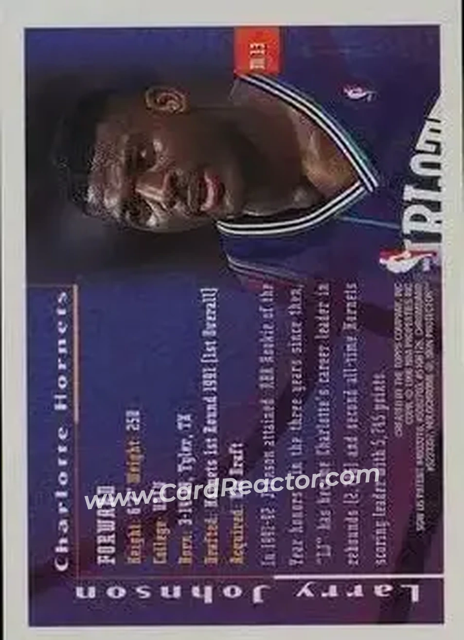 1995-96 Finest - Mystery Finest Bordered Refractors #M13 - Larry Johnson - Charlotte Hornets - Back 1995-96 Finest - Mystery Finest Bordered Refractors #M13 - Larry Johnson - Charlotte Hornets - Back