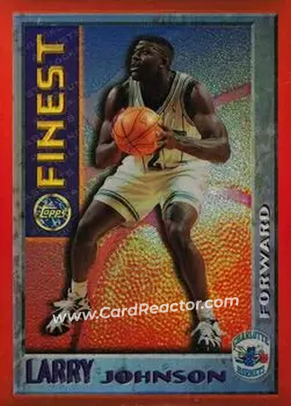 1995-96 Finest - Mystery Finest Bordered Refractors #M13 - Larry Johnson - Charlotte Hornets - Front 1995-96 Finest - Mystery Finest Bordered Refractors #M13 - Larry Johnson - Charlotte Hornets - Front