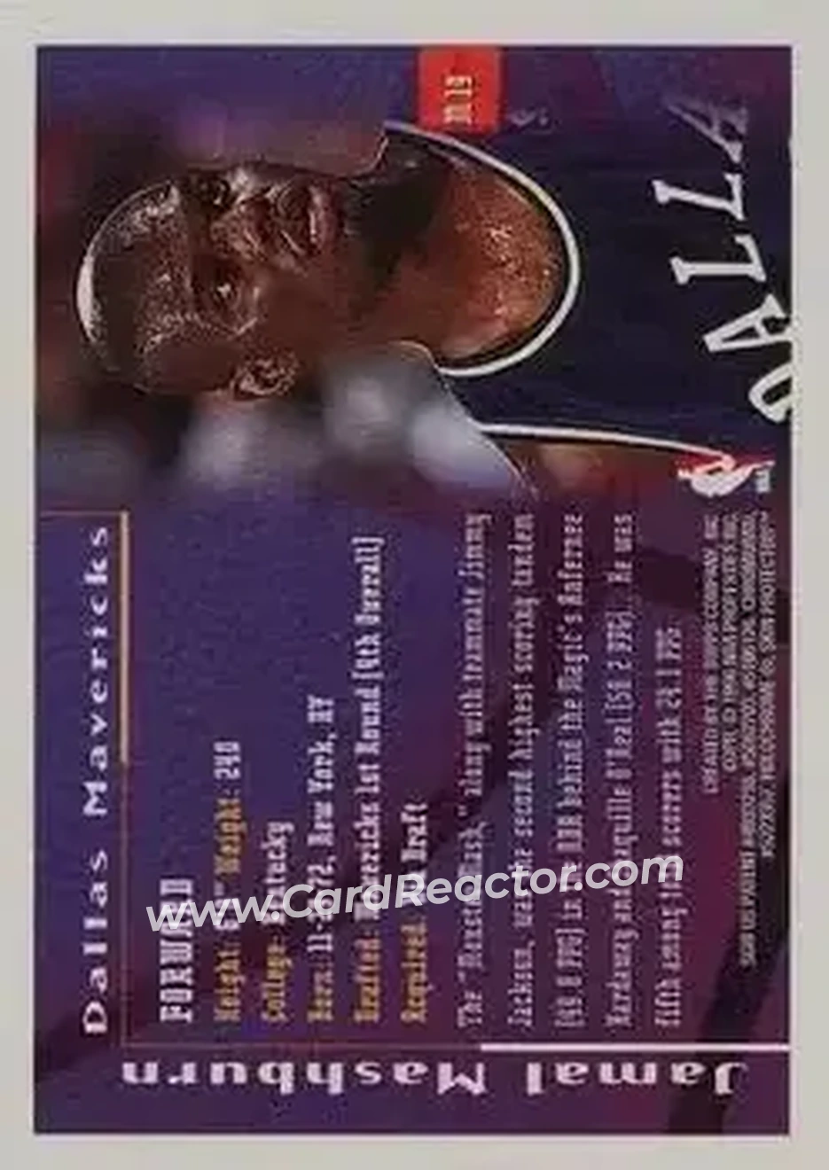 1995-96 Finest - Mystery Finest Bordered Refractors #M19 - Jamal Mashburn - Dallas Mavericks - Back