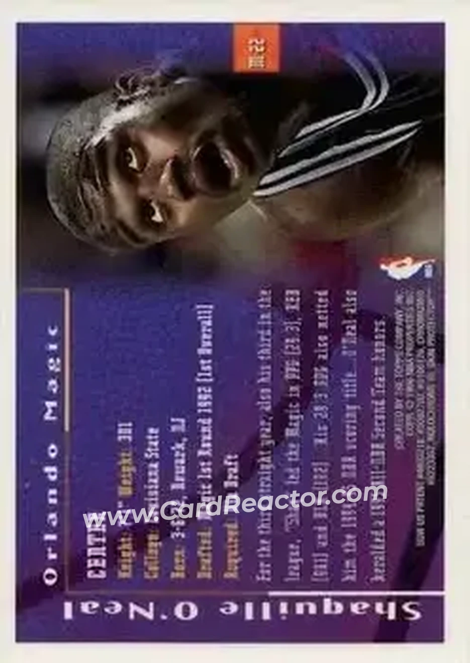 1995-96 Finest - Mystery Finest Bordered Refractors #M22 - Shaquille O'Neal - Orlando Magic - Back 1995-96 Finest - Mystery Finest Bordered Refractors #M22 - Shaquille O'Neal - Orlando Magic - Back
