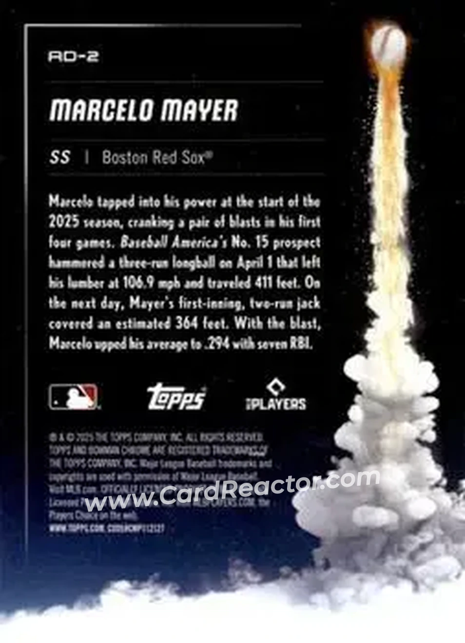 2025 Bowman Chrome - Adios #AD-2 - Marcelo Mayer - Boston Red Sox - Back 2025 Bowman Chrome - Adios #AD-2 - Marcelo Mayer - Boston Red Sox - Back