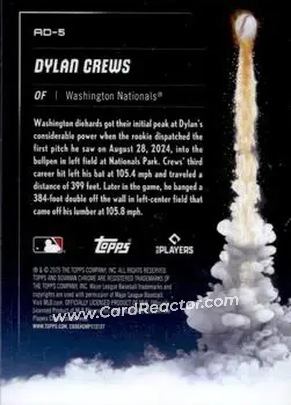 2025 Bowman Chrome - Adios #AD-5 - Dylan Crews - Washington Nationals - Back 2025 Bowman Chrome - Adios #AD-5 - Dylan Crews - Washington Nationals - Back