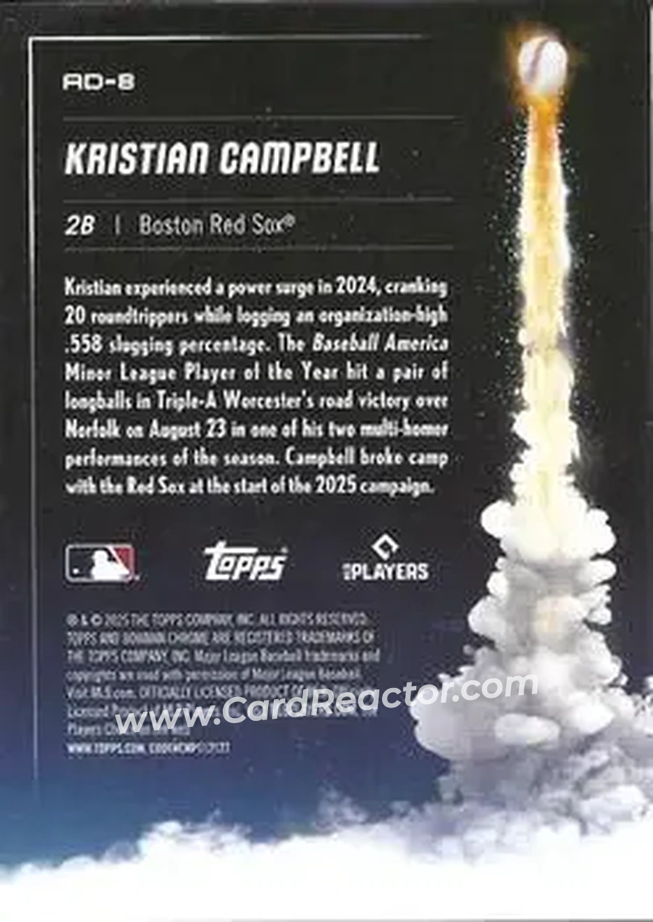 2025 Bowman Chrome - Adios #AD-8 - Kristian Campbell - Boston Red Sox - Back