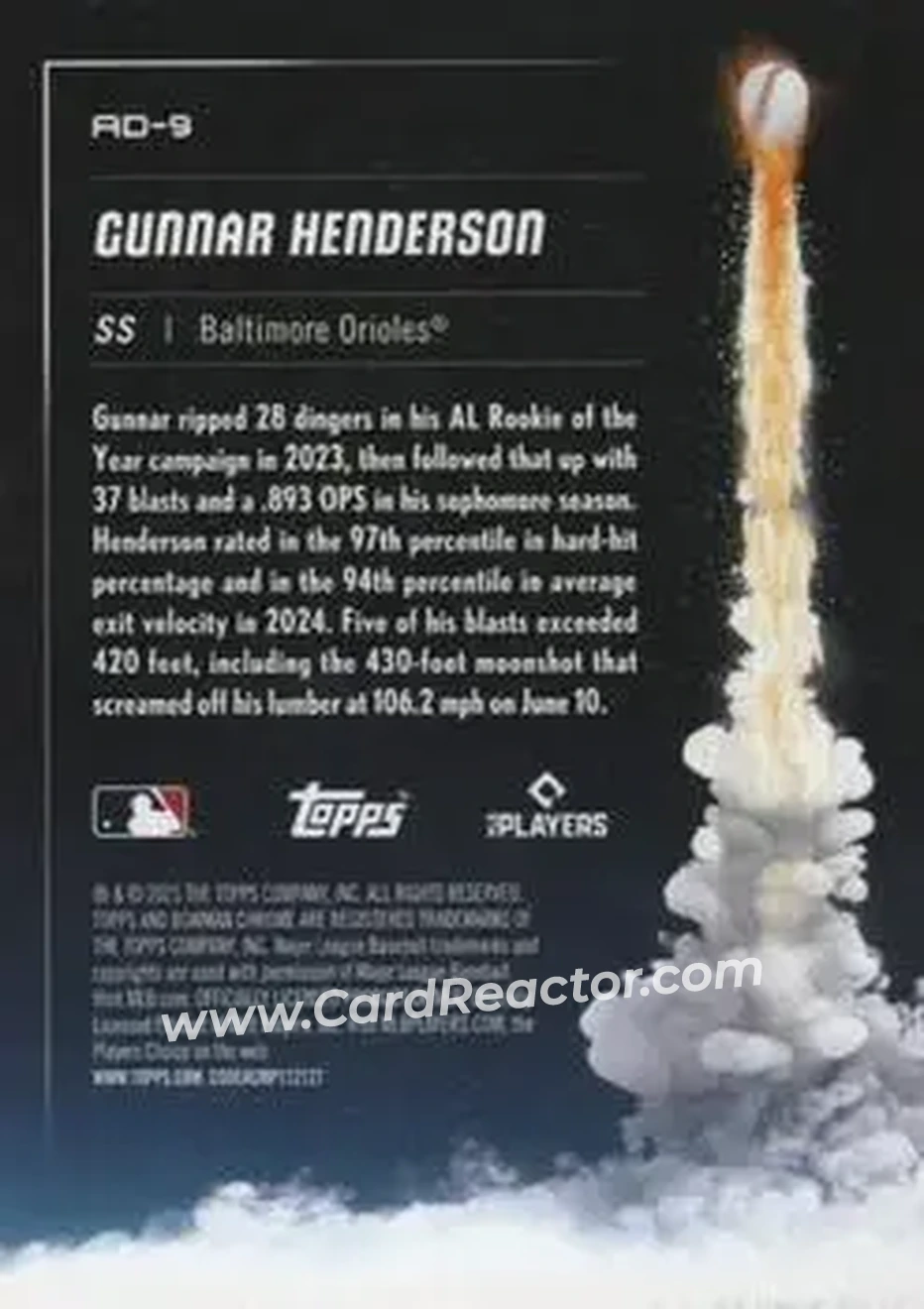 2025 Bowman Chrome - Adios #AD-9 - Gunnar Henderson - Baltimore Orioles - Back