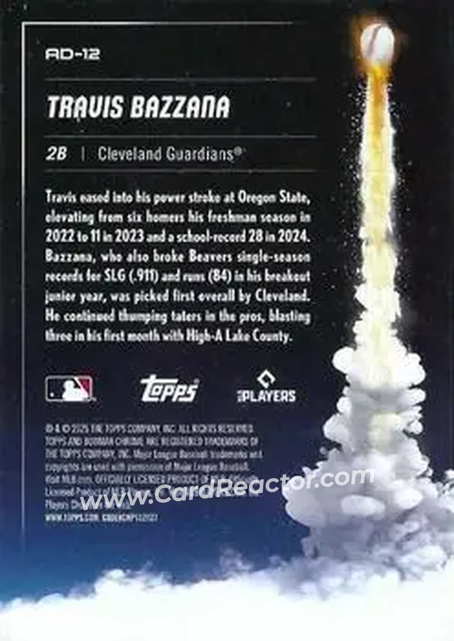 2025 Bowman Chrome - Adios #AD-12 - Travis Bazzana - Cleveland Guardians - Back