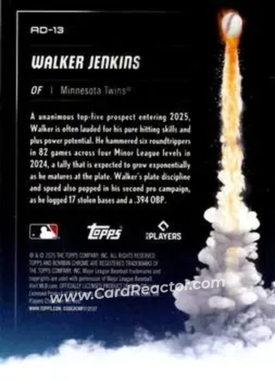 2025 Bowman Chrome - Adios #AD-13 - Walker Jenkins - Minnesota Twins - Back