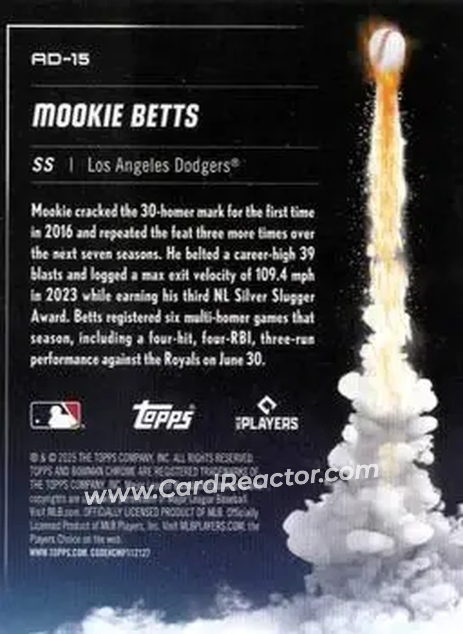 2025 Bowman Chrome - Adios #AD-15 - Mookie Betts - Los Angeles Dodgers - Back