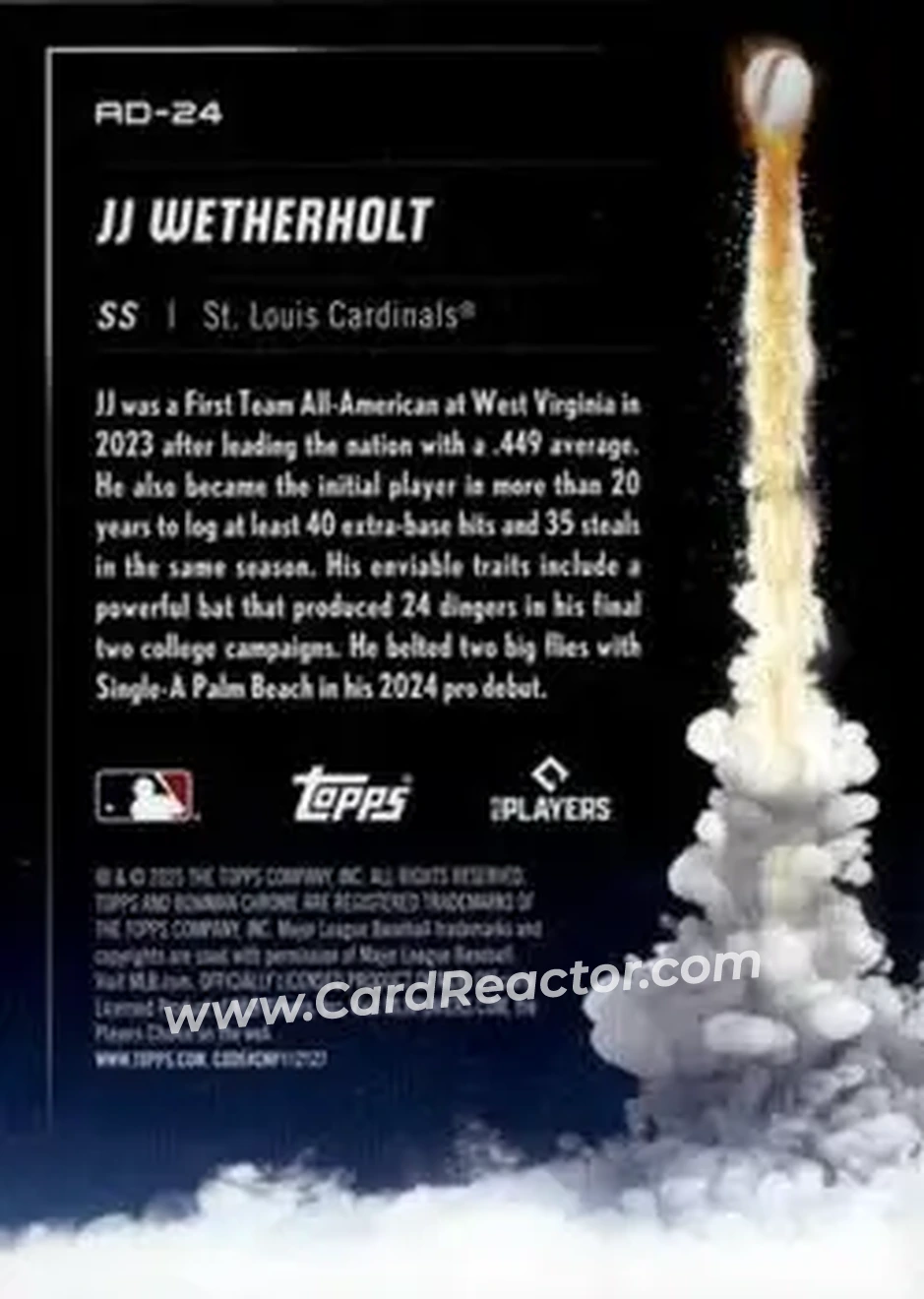 2025 Bowman Chrome - Adios #AD-24 - JJ Wetherholt - St. Louis Cardinals - Back