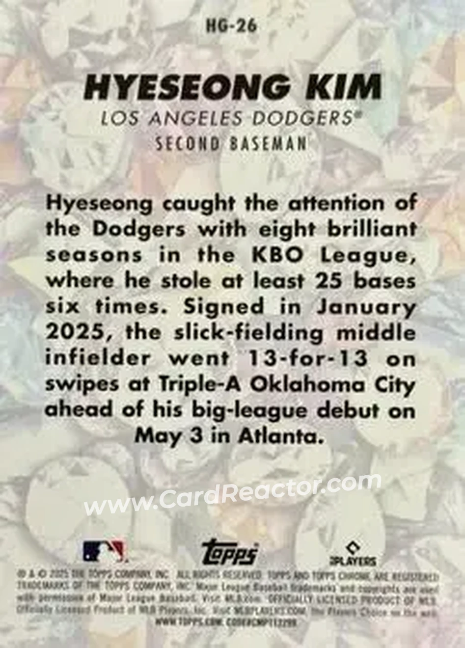 2025 Bowman Chrome - Hidden Gems #HG-26 - Hyeseong Kim - Los Angeles Dodgers - Back