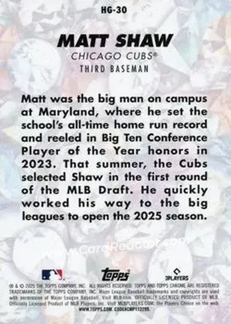 2025 Bowman Chrome - Hidden Gems #HG-30 - Matt Shaw - Chicago Cubs - Back