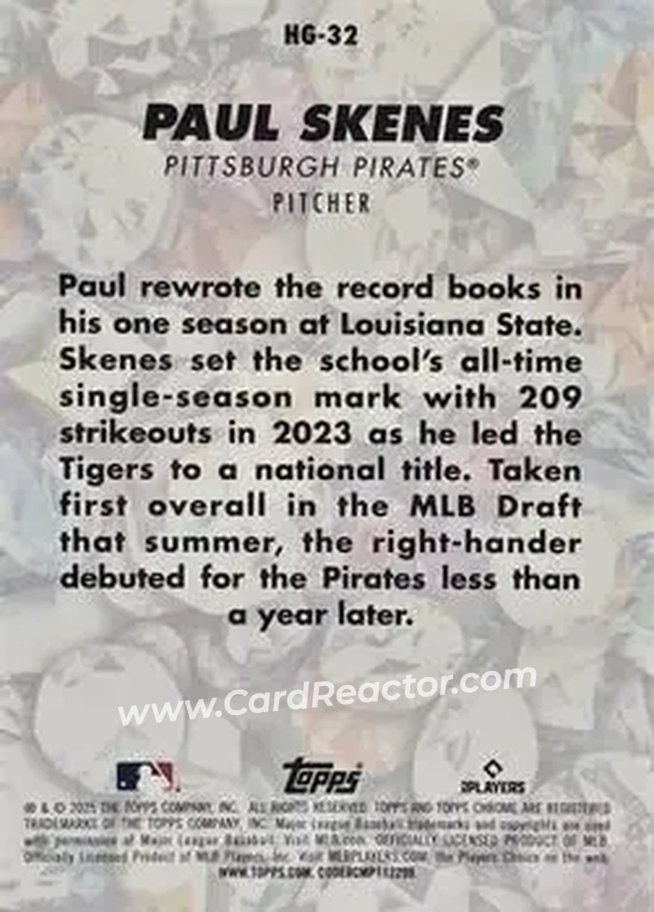 2025 Bowman Chrome - Hidden Gems #HG-32 - Paul Skenes - Pittsburgh Pirates - Back
