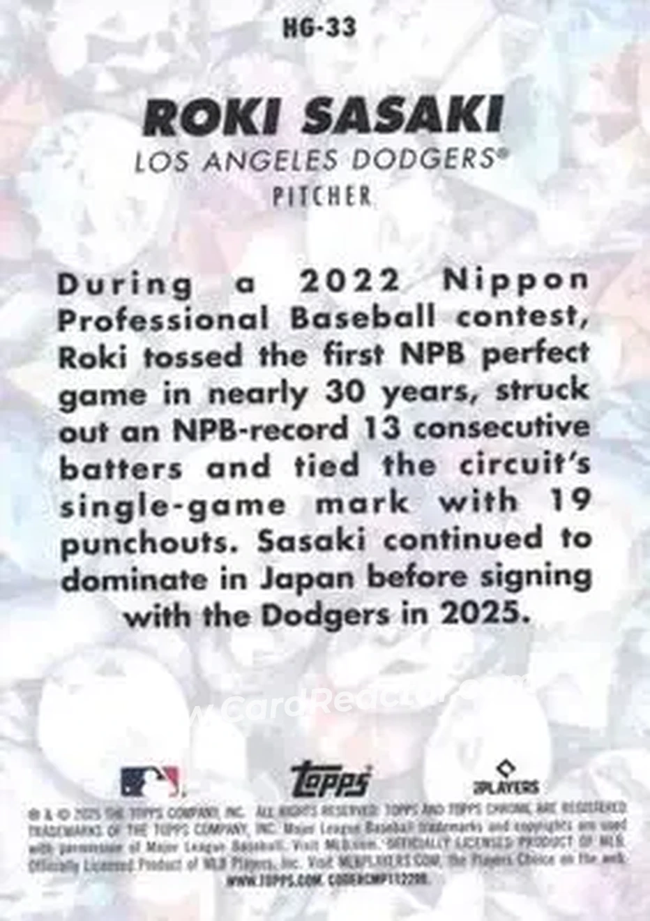 2025 Bowman Chrome - Hidden Gems #HG-33 - Roki Sasaki - Los Angeles Dodgers - Back