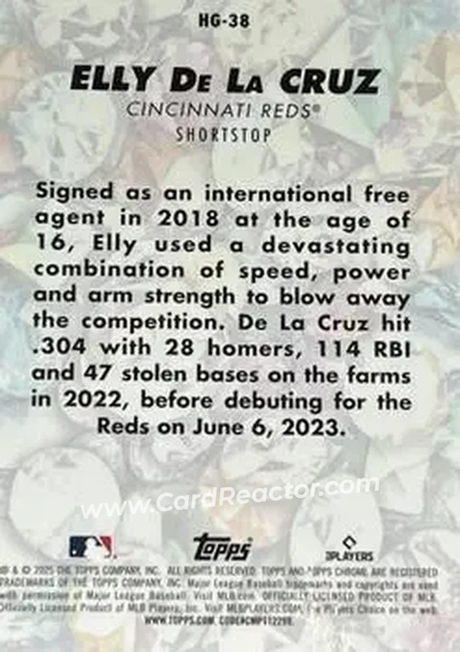 2025 Bowman Chrome - Hidden Gems #HG-38 - Elly De La Cruz - Cincinnati Reds - Back