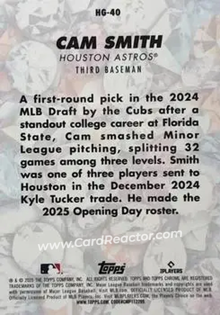 2025 Bowman Chrome - Hidden Gems #HG-40 - Cam Smith - Houston Astros - Back