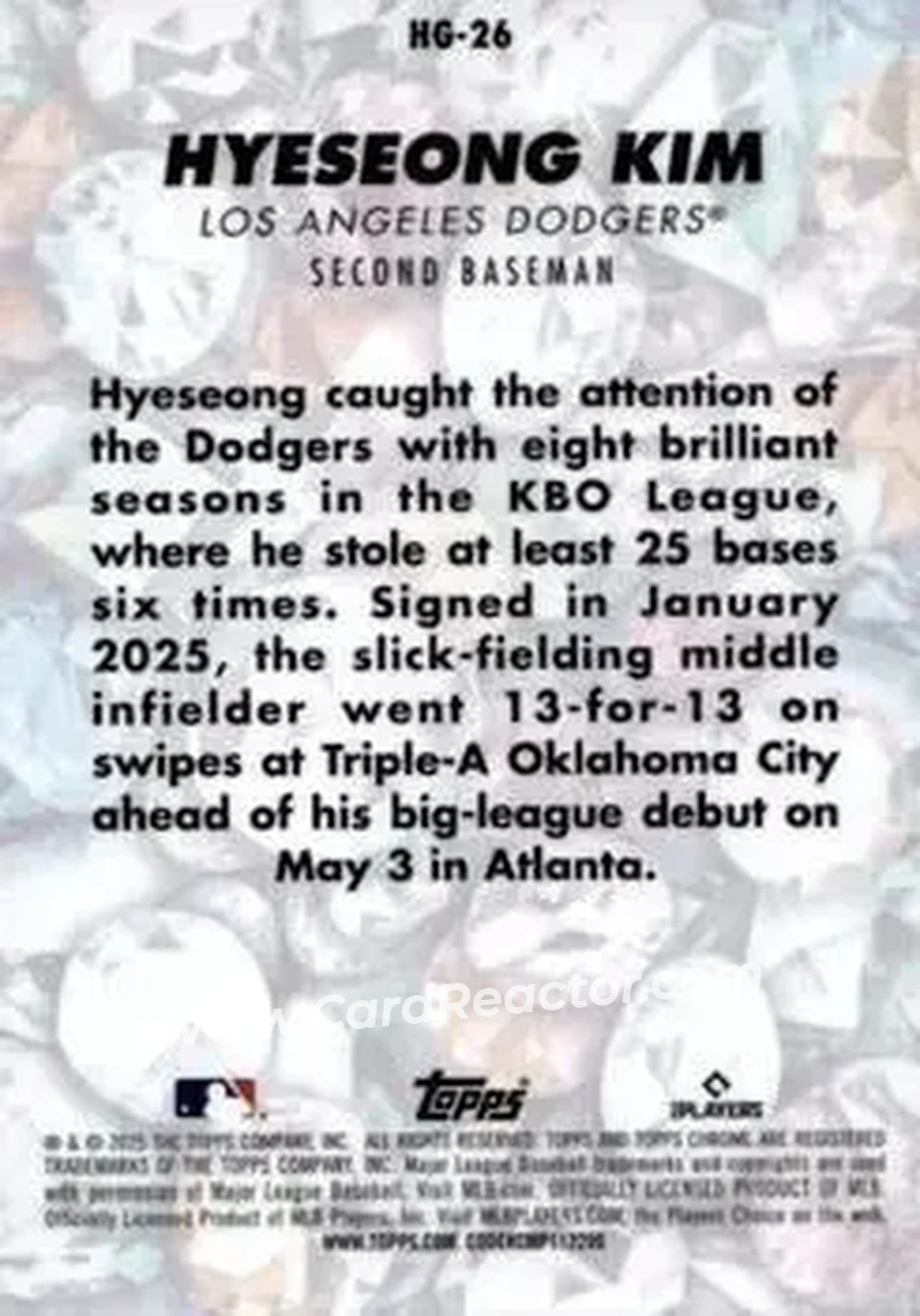 2025 Bowman Chrome - Hidden Gems Citrine #HG-26 - Hyeseong Kim - Los Angeles Dodgers - Back