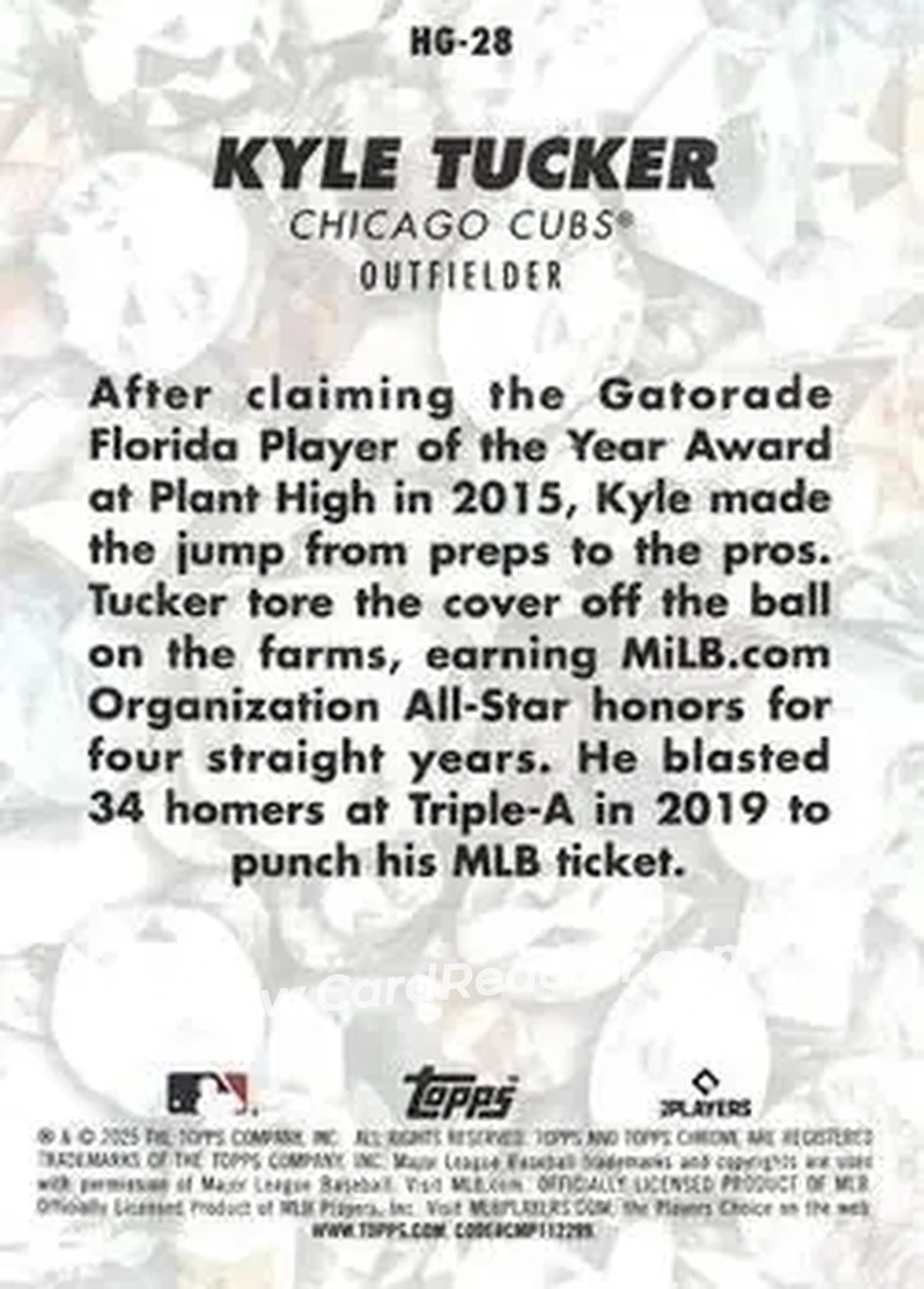 2025 Bowman Chrome - Hidden Gems Citrine #HG-28 - Kyle Tucker - Chicago Cubs - Back