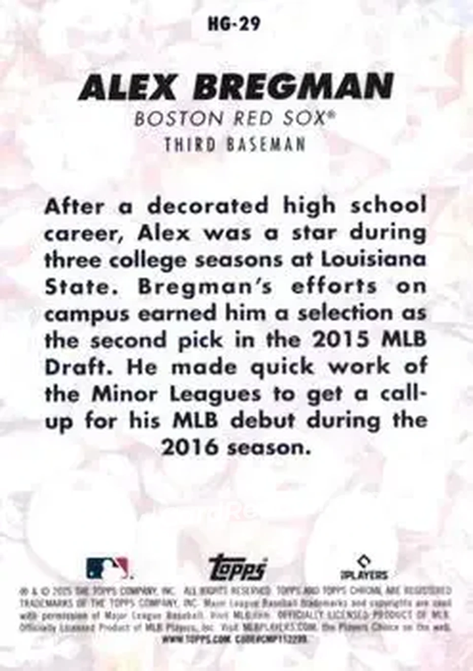 2025 Bowman Chrome - Hidden Gems Citrine #HG-29 - Alex Bregman - Boston Red Sox - Back