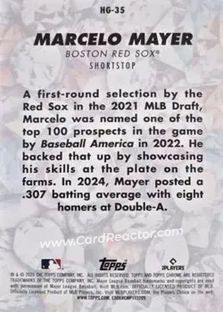 2025 Bowman Chrome - Hidden Gems Citrine #HG-35 - Marcelo Mayer - Boston Red Sox - Back