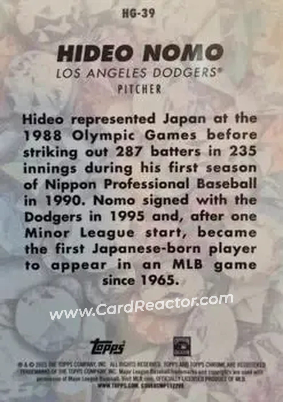 2025 Bowman Chrome - Hidden Gems Citrine #HG-39 - Hideo Nomo - Los Angeles Dodgers - Back