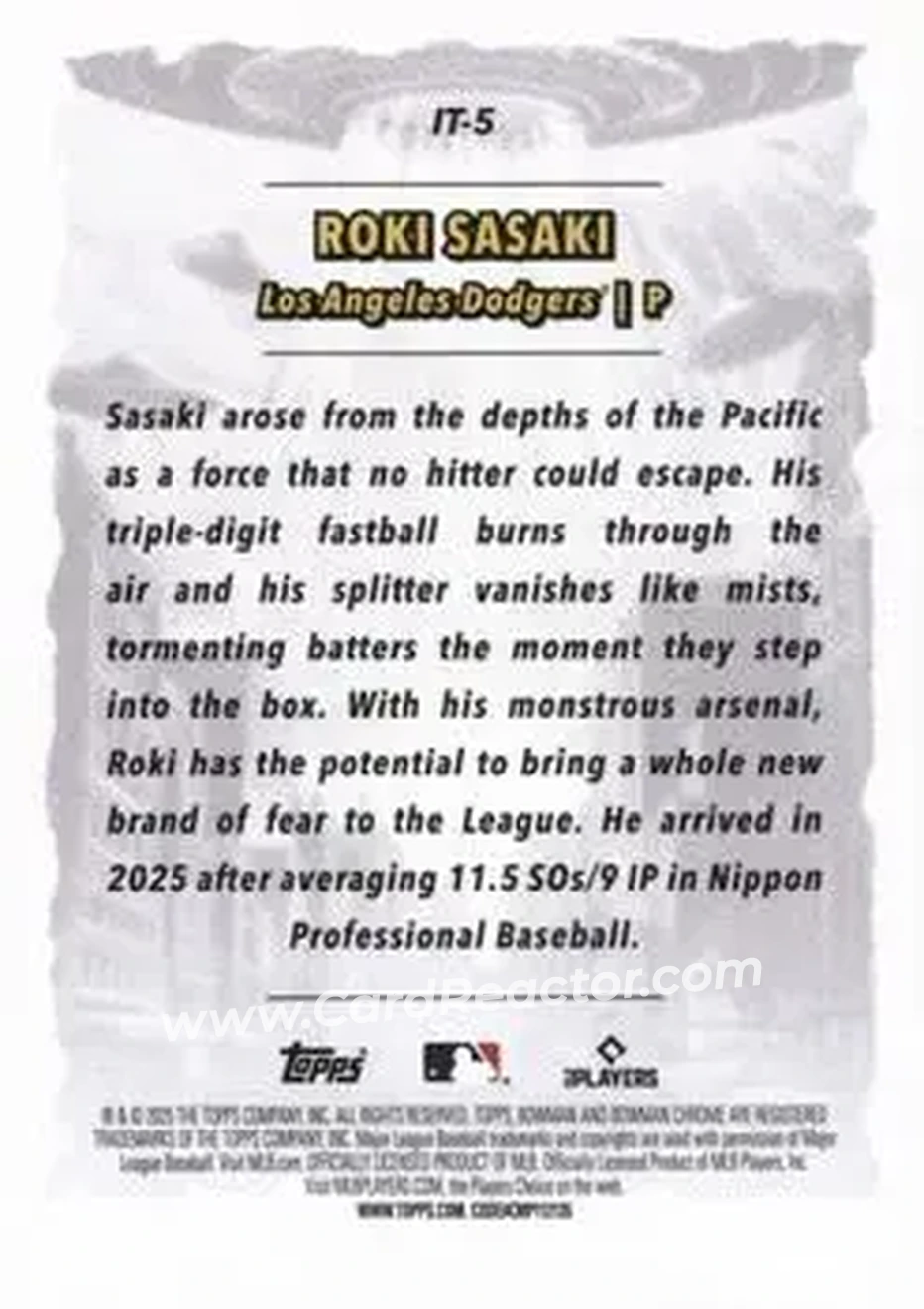 2025 Bowman Chrome - It Came To The League #IT-5 - Roki Sasaki - Los Angeles Dodgers - Back