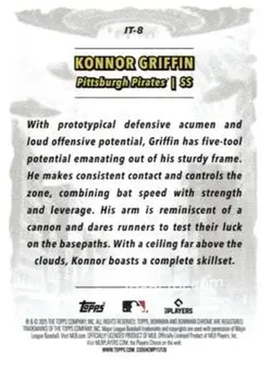 2025 Bowman Chrome - It Came To The League #IT-8 - Konnor Griffin - Pittsburgh Pirates - Back