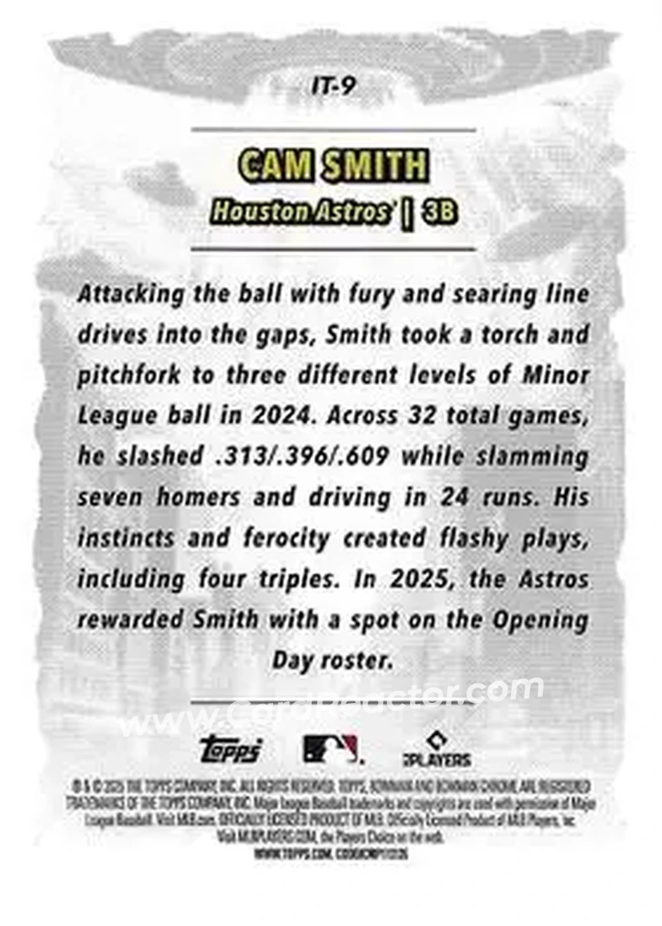 2025 Bowman Chrome - It Came To The League #IT-9 - Cam Smith - Houston Astros - Back