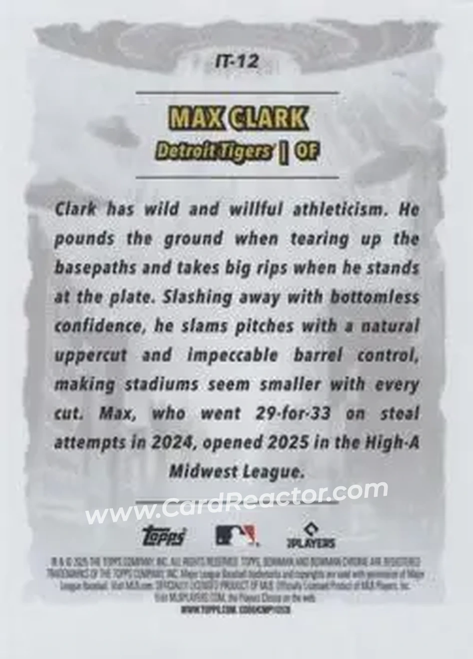 2025 Bowman Chrome - It Came To The League #IT-12 - Max Clark - Detroit Tigers - Back