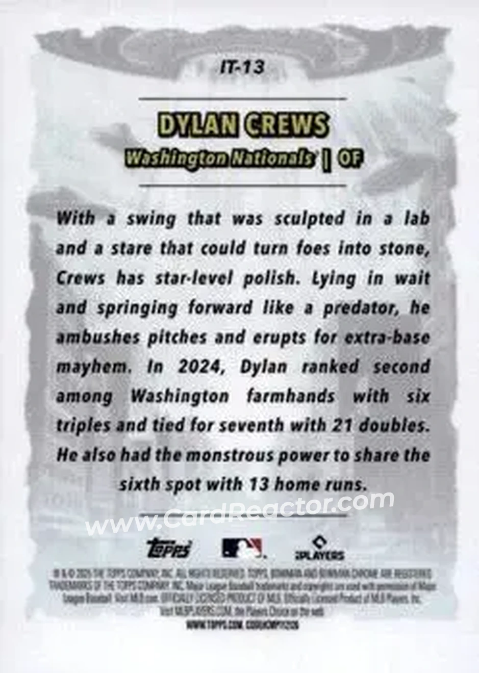 2025 Bowman Chrome - It Came To The League #IT-13 - Dylan Crews - Washington Nationals - Back