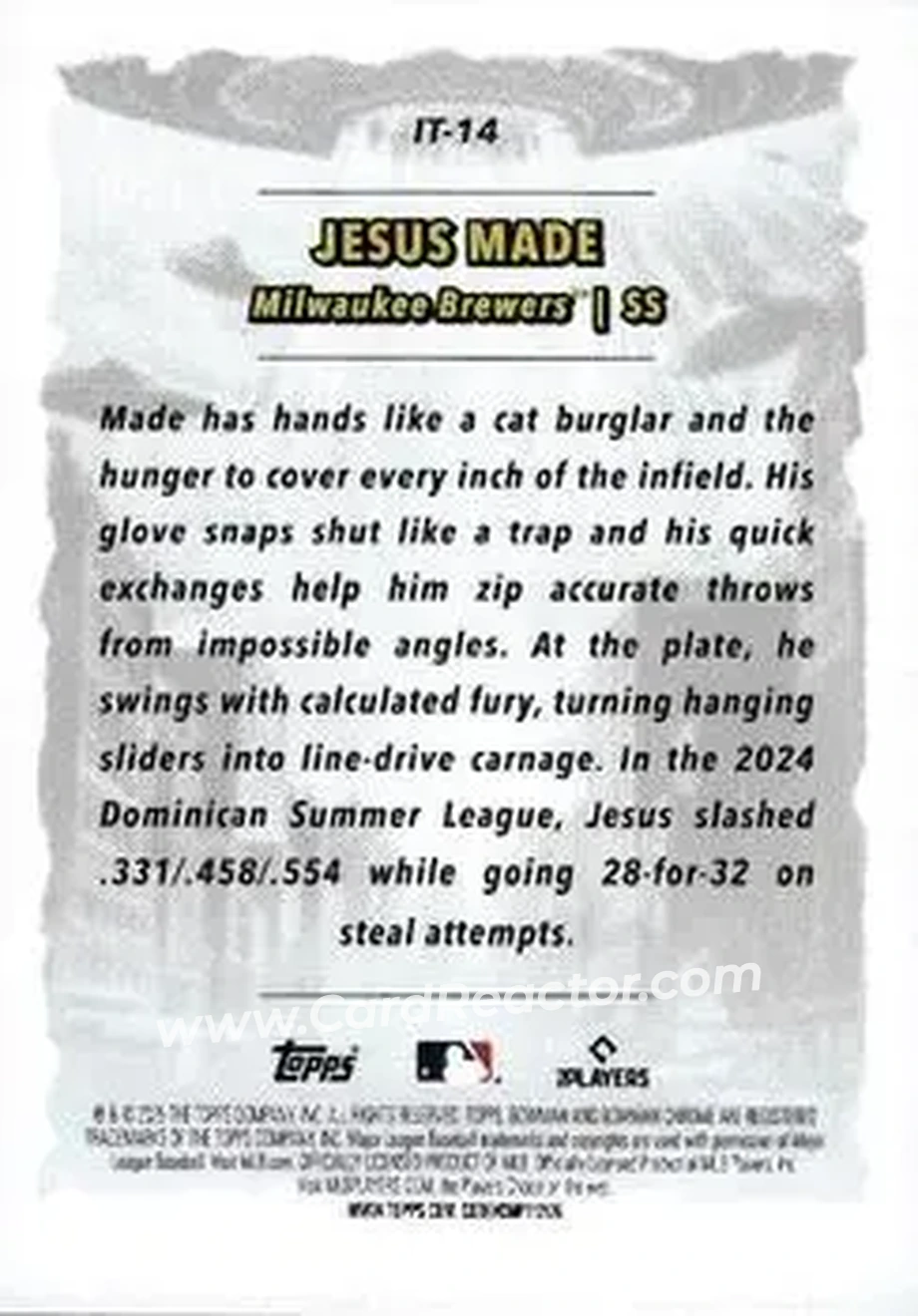 2025 Bowman Chrome - It Came To The League #IT-14 - Jesus Made - Milwaukee Brewers - Back