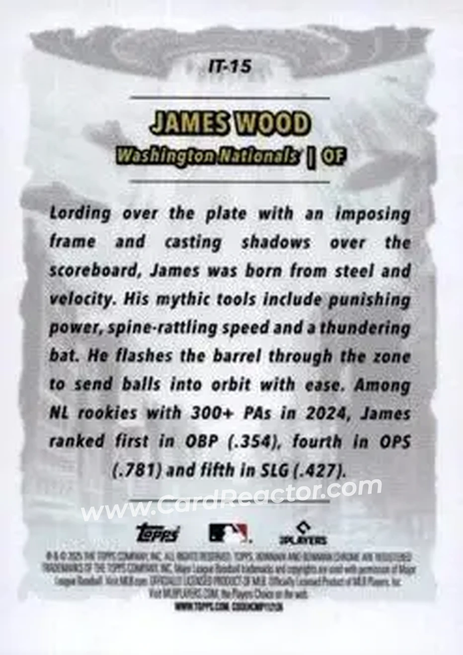2025 Bowman Chrome - It Came To The League #IT-15 - James Wood - Washington Nationals - Back