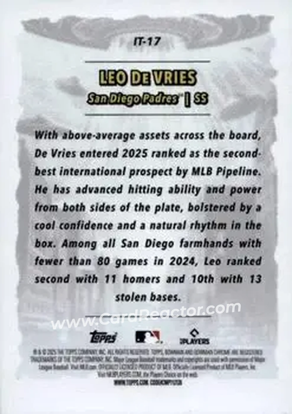 2025 Bowman Chrome - It Came To The League #IT-17 - Leo De Vries - San Diego Padres - Back