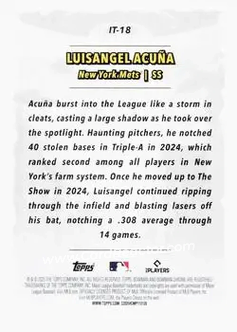 2025 Bowman Chrome - It Came To The League #IT-18 - Luisangel Acuña - New York Mets - Back
