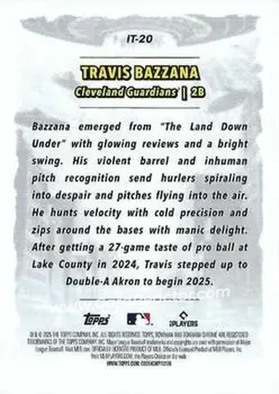 2025 Bowman Chrome - It Came To The League #IT-20 - Travis Bazzana - Cleveland Guardians - Back