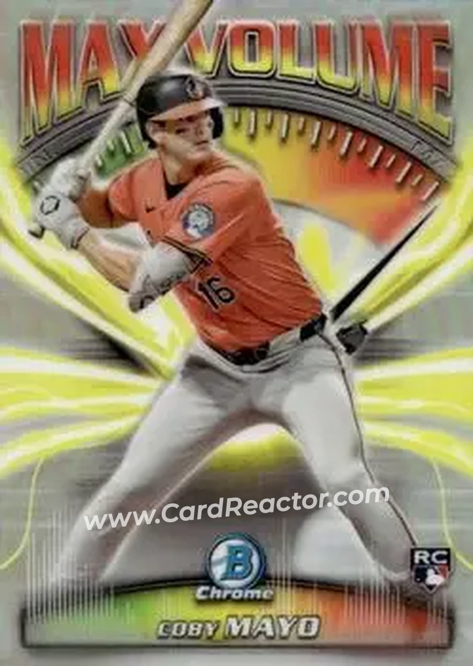2025 Bowman Chrome - Max Volume #MV-13 - Coby Mayo - Baltimore Orioles - Front