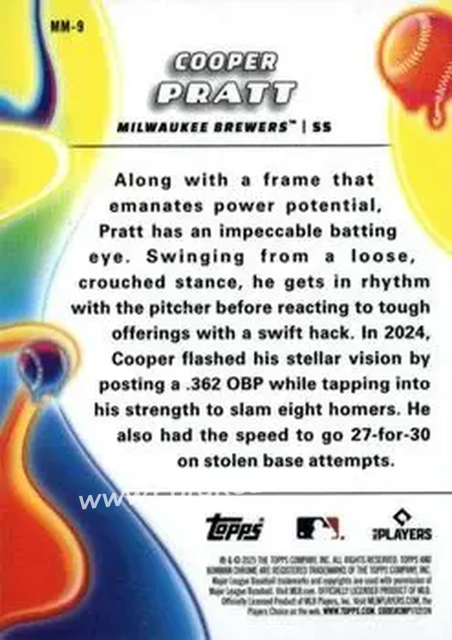 2025 Bowman Chrome - Melt Mashers #MM-9 - Cooper Pratt - Milwaukee Brewers - Back