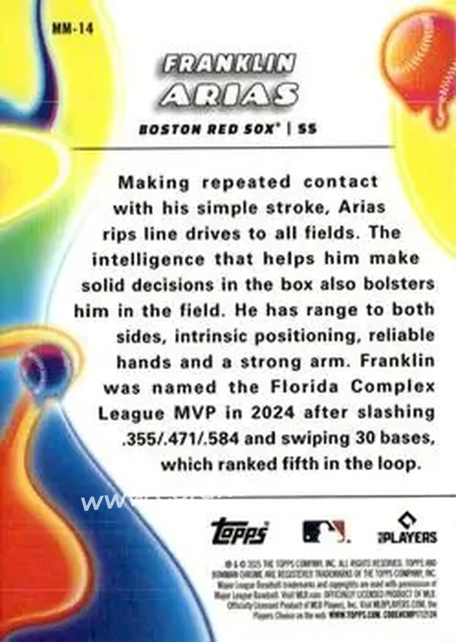 2025 Bowman Chrome - Melt Mashers #MM-14 - Franklin Arias - Boston Red Sox - Back