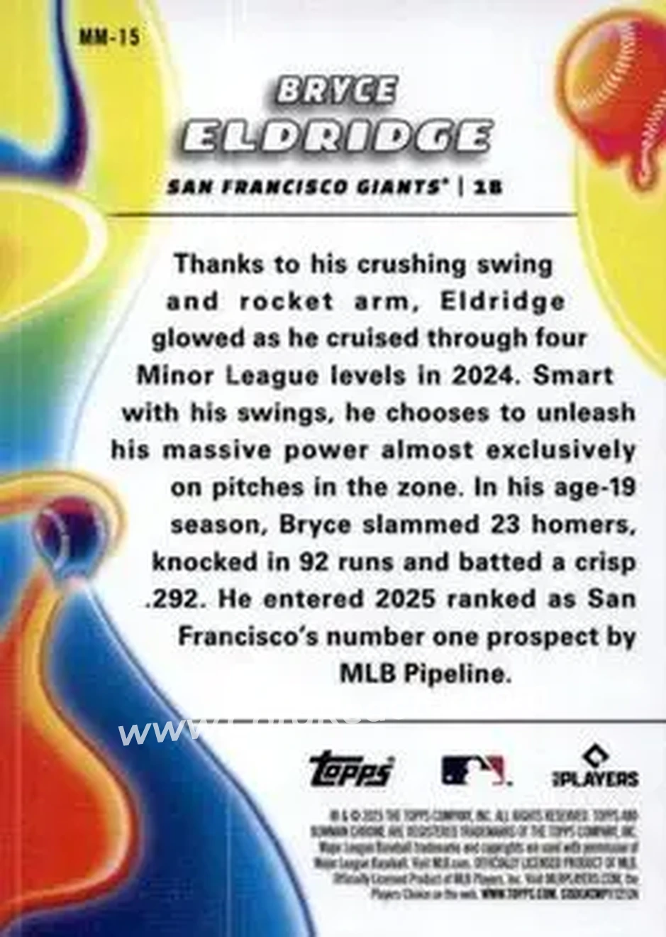 2025 Bowman Chrome - Melt Mashers #MM-15 - Bryce Eldridge - San Francisco Giants - Back 2025 Bowman Chrome - Melt Mashers #MM-15 - Bryce Eldridge - San Francisco Giants - Back