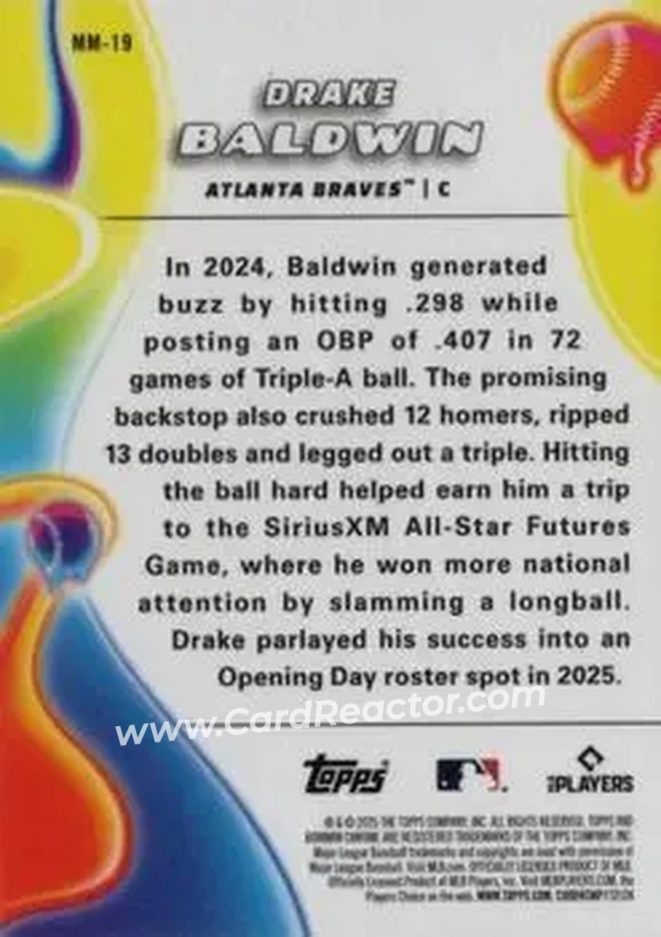 2025 Bowman Chrome - Melt Mashers #MM-19 - Drake Baldwin - Atlanta Braves - Back