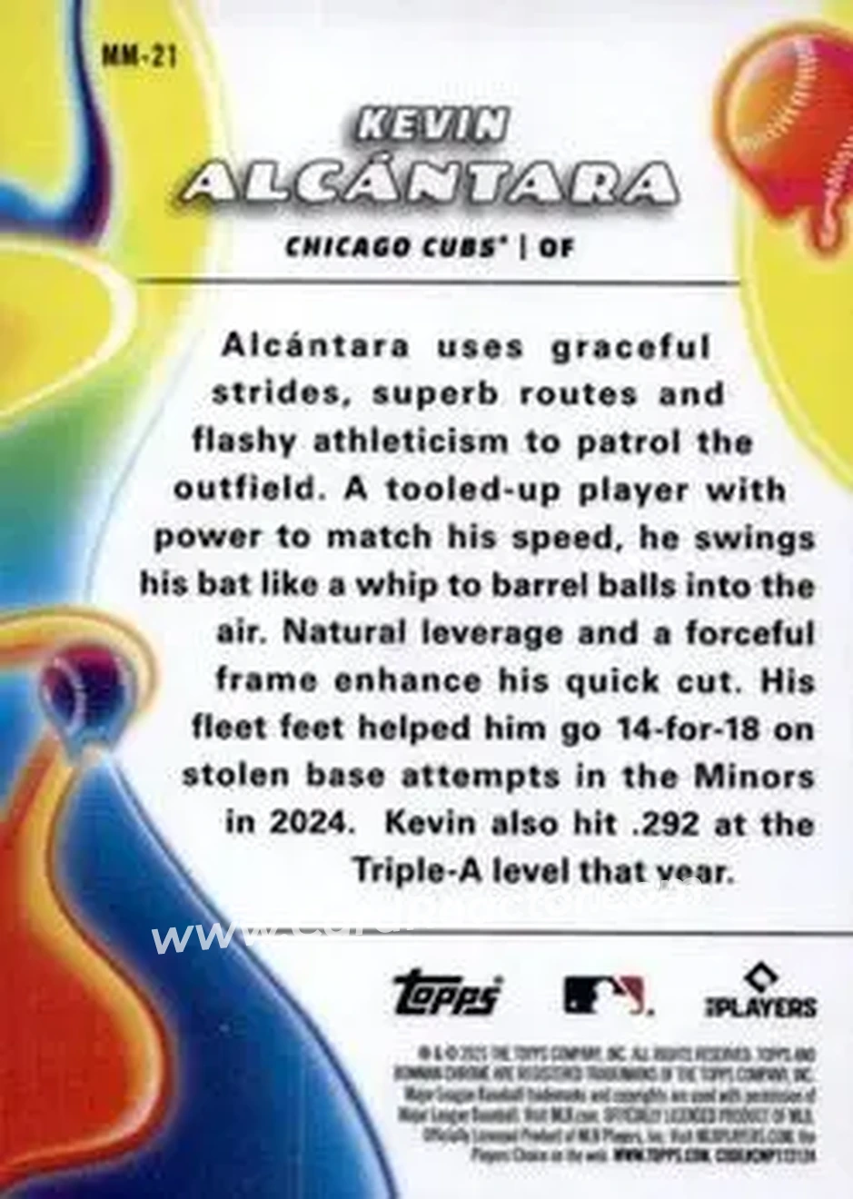 2025 Bowman Chrome - Melt Mashers #MM-21 - Kevin Alcántara - Chicago Cubs - Back