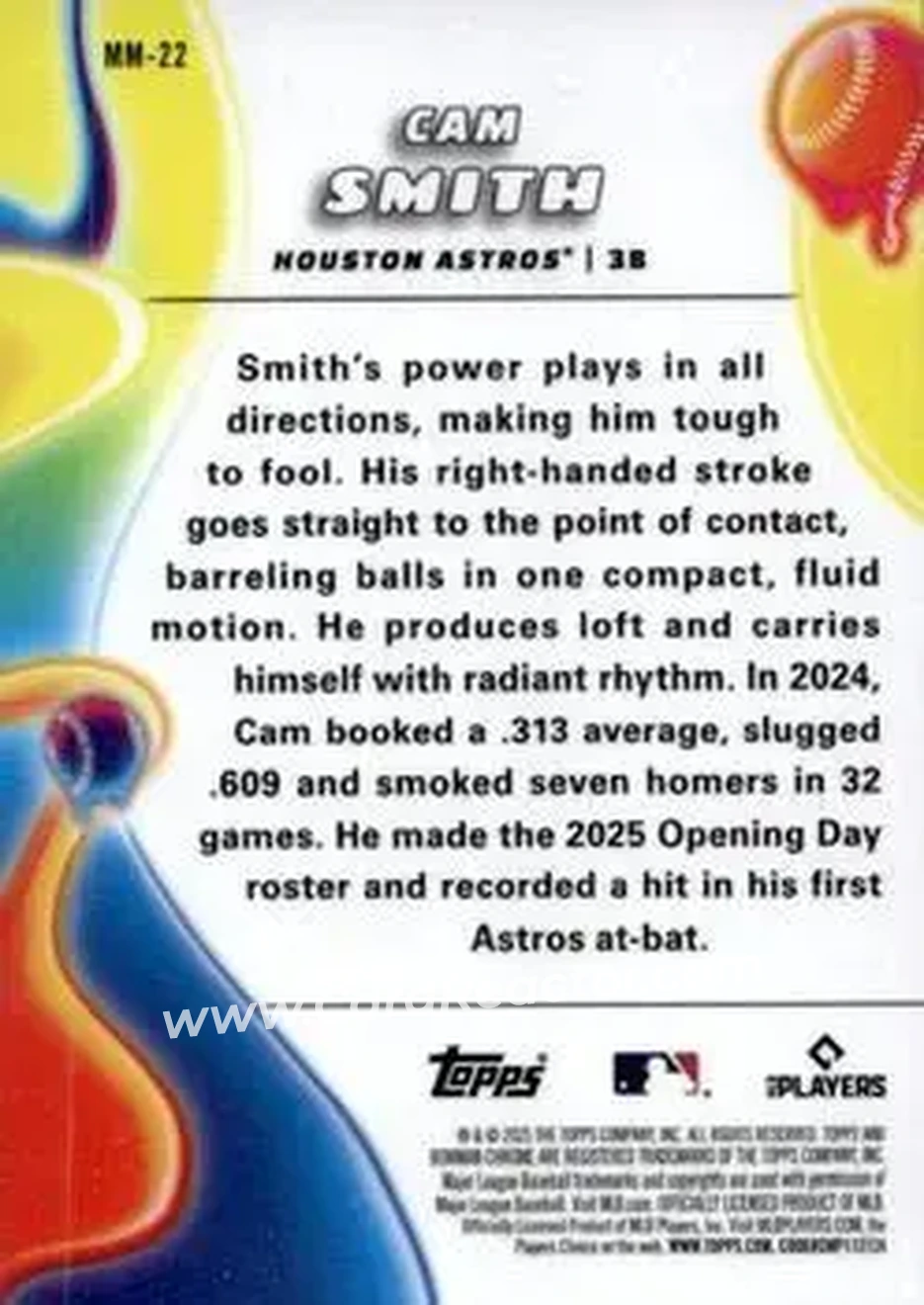 2025 Bowman Chrome - Melt Mashers #MM-22 - Cam Smith - Houston Astros - Back